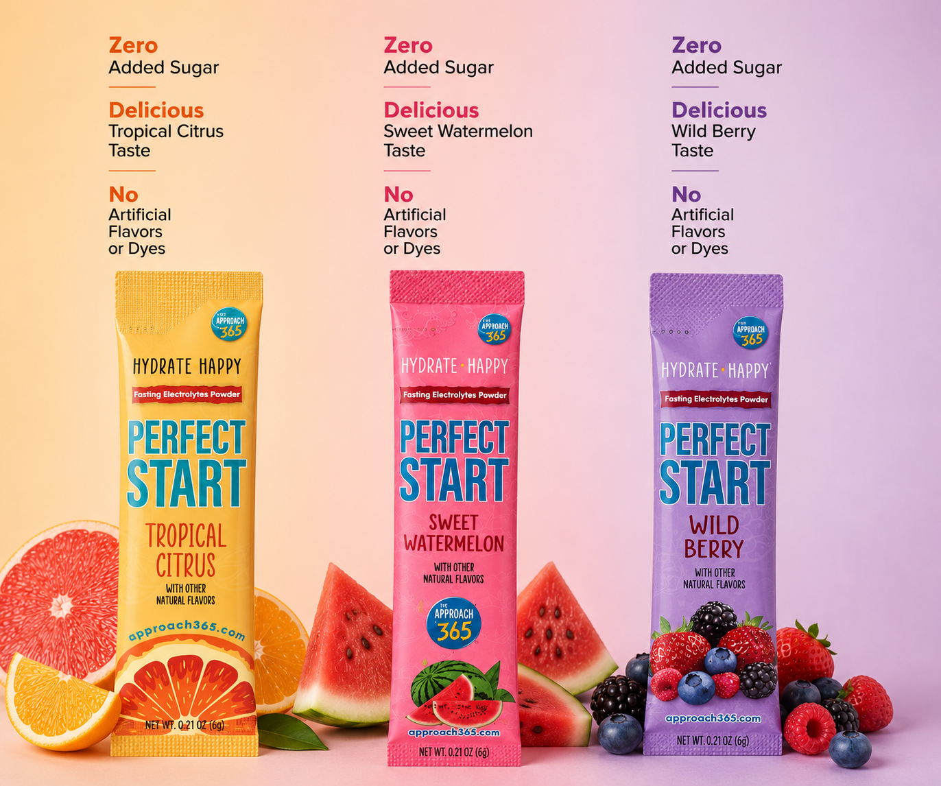 Triple Hydration – 1 Wild Berry, 1 Tropical Citrus, 1 Watermelon.