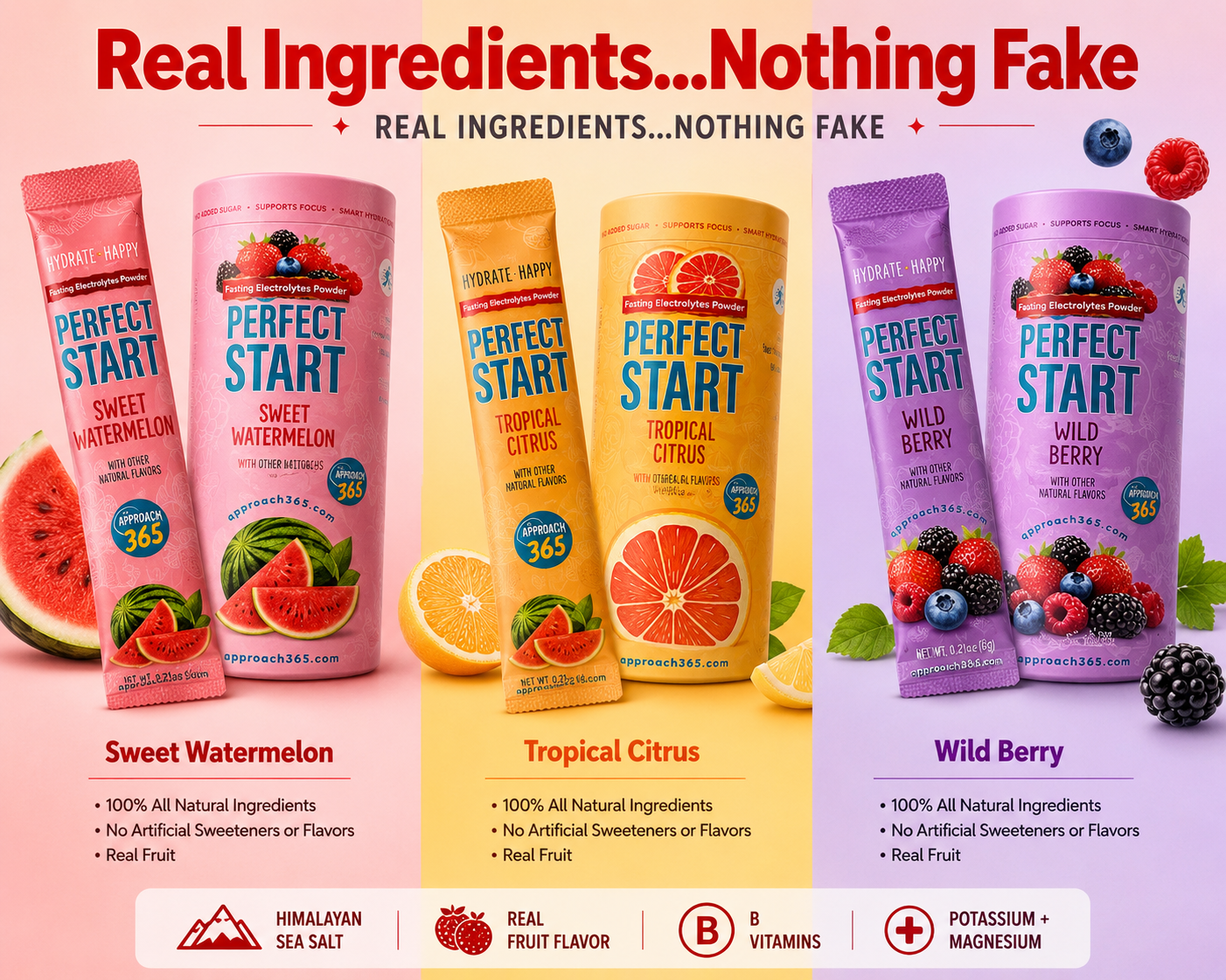 Triple Hydration – 1 Wild Berry, 1 Tropical Citrus, 1 Watermelon.
